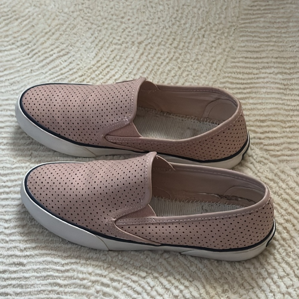 Sperry light pink perforated leather sneakers boat shoes slip on Sz‎ 8